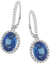 Halo Style Pave Diamond and Tanzanite Dangle Earrings