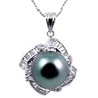 18K White Gold with CZ and 11-11.5 mm Tahitian Pearl Pendant & 16" 14K White Gold Chain