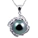 18K White Gold with CZ and 11-11.5 mm Tahitian Pearl Pendant & 16" 14K White Gold Chain