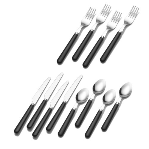 Pedrini 12-Piece Plastic Handle Flatware Set, Black, Service for 4 On Sale