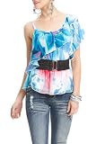 2b Violet One Shoulder Belted Ruffle Top