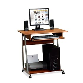Cosmo Colonial Maple Computer Cart Colonial Maple Finish/Champagne Frame
