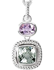 925 Sterling Silver Round Rope Design Pink & Green Amethyst Pendant