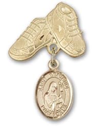 14K Gold Baby Badge with St. Gertrude of Nivelles Charm and Baby Boots Pin