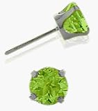 Genuine 4mm Round Peridot 14 Karat White Gold Stud Earrings
