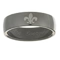 Personalized Men's Black Stainless Steel Fleur de Lis Engraved Band