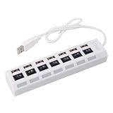 DHSHOP 7-Port USB 2.0 Hub with ON / OFF Switch for Laptop PC - White