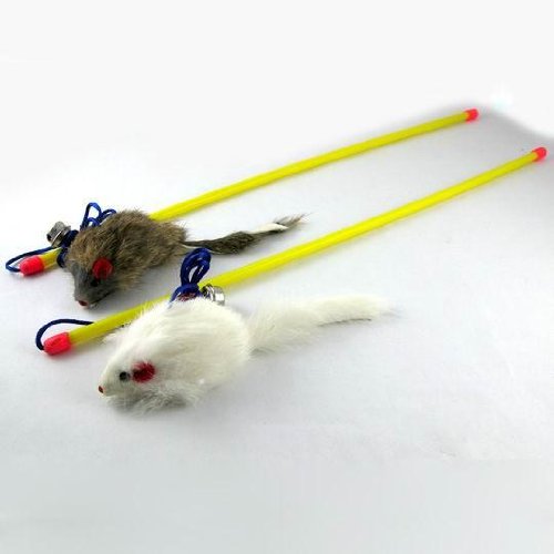 Dangle Mouse Pet Toy with a Bell-Colors White