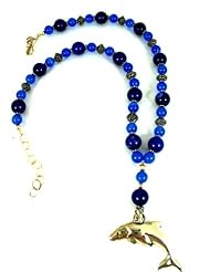 Silver Dolphin Blue Pendant Necklace One of a Kind Unique Classic Jewelry
