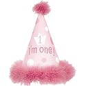 Girl's 1st Birthday Party Hat with Marabou Trim