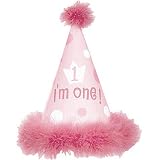 Girl's 1st Birthday Party Hat with Marabou Trim