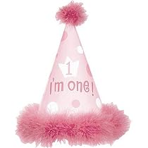 Girl's 1st Birthday Party Hat with Marabou Trim