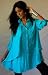 TURQUOISE SHIRT BLOUSE TOP LAYERED CASCADE BUTTON - FITS - S M L - U613 LOTUSTRADERS