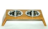Bamboo Small Dog or Bigger Cat Bowl Feeding Station with 2 Stainless Steel 1/2-pint Bowls