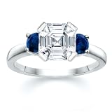 2.00 CT ASSCHER DIAMOND W ROUND BLUE SAPPHIRE RING 18K