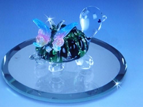 (DC) Miniature Collectible Glass Turtle Figurine with Butterfly on His Back Hand Made