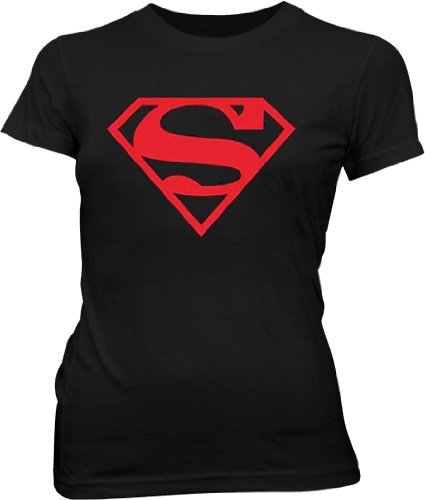  Superman Red Shield Logo Black Juniors T-shirt