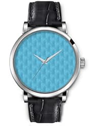 SPRAWL Aanalog Fashion Series Silver Ladies Watches of Genuine Black Leather Strap,Unique Wrist Watch for Women Girls Designed with Blurry Light Blue