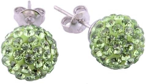 One Pair (2pcs) 8MM Stainless Steer Peridot Crystal Ferido Disco Ball Ear Studs