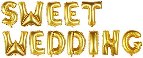 SMILE PARTY 16 Inch Cute Gold SWEET WEDDING Alphabet Letters Foil Balloons Set for Wedding Party Decoration Supplies