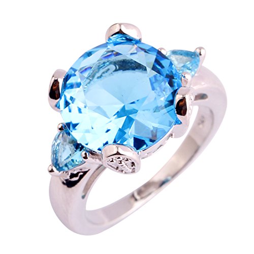 Psiroy 925 Sterling Silver Stunning Created Gorgeous Women's 12mm*12mm Round Cut Blue Topaz Amethyst Filled Ring