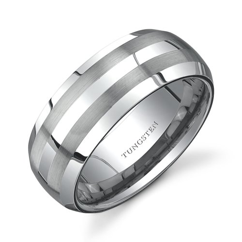  Revoni Tour de Force - Bague alliance en Tungstène brossé - Inspiration biseauté pour homme - Larg. 8 mm - Taille 59