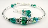 2 Piece Set: Emerald May Birthstone Bracelets: Handmade in .925 Sterling Silver with Swarovski Crystal Birthstones