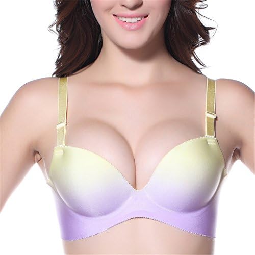 Marry Wedding Victoria Secret Push Up Seamless Sport Yoga 32B/70B Yellow-Purple Bras Shop + Same Color Underwear (L Size 29in/74cm)