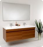Fresca Largo Teak Modern Bathroom Vanity w/Wavy Double Sinks