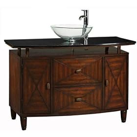Kyoto 48"w Single Sink Cabinet, BLK MRBL/CLR GL, DARK BROWN