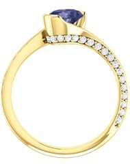 18K Yellow Gold 7.00x5.00mm Oval Cut Iolite and Diamond Ring -- LIFETIME WARRANTY