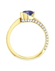 14K Yellow Gold 7.00x5.00mm Oval Cut Iolite and Diamond Ring -- LIFETIME WARRANTY