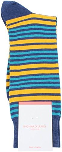 Dark Blue/Yellow/Teal Cusco Double Stripe Socks by Richard James