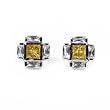STERLING SILVER MEN'S EARRINGS Yellow Topaz and Clear CZ