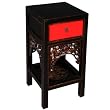 Handmade Asian Furniture - 29" Red & Black Wood End Table / Nightstand - Chinese Dragon Design