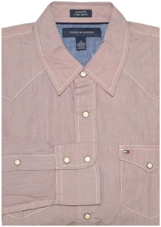 Tommy Hilfinger Men Custom Fit Thin Stripes Shirt (M, Red/navy/white)
