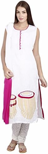 JAUNE Women's Classic Dholak Uniquely Embroidered Suit Free Size White