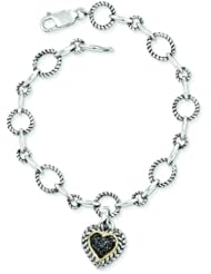 Sterling Silver with 14k Gold 1/4ct. Black Diamond Heart 8in Link Bracelet - Antique Boutique - Vintage Style - Jewelry