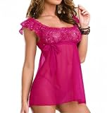 Waooh - Lingerie - Nuisette Sexy Rose avec Strass - Grande Taille 4XL