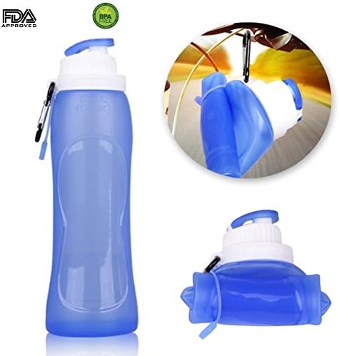 Silicone Folding Bottle Sports Travel Collapsible Water Bottles, 17 fl. OZ 500ml BPA Free