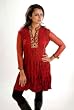 Red crepe Kurti / Tunic with golden neckline - Large