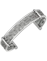 Silver Rhodium Plated Polish 11mm Multi Strand Flat Weaved Wheat Like Fancy Cuff Bangle