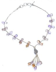 Y Silver Necklace Multi Gemstones Jewelry 17.5 inches