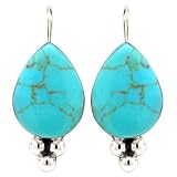 Sterling Silver Turquoise Inlay Teardrop Earrings w  Beads