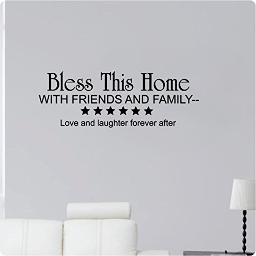 32″ Bless This Home With Friends And Family Love And Laughter Forever After Wall Decal Sticker Art Mural Home Décor Quote