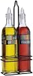 Oil and Vinegar Cruet Dispensers with Caddy, Clear Glass Oil and Vinegar Set in Iron Rack