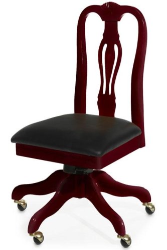 Queen Anne Black Leather Swivel Desk Side Chair