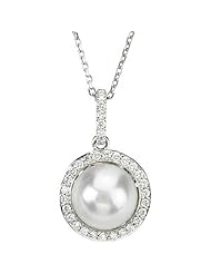 14K White Gold Freshwater Cultured Pearl and Diamond Pendant -- LIFETIME WARRANTY