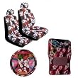 11 Piece Hawaiian Auto Interior Gift Set - Red Hawaii Hibiscus Floral print : 2 Low Back Seat Cover, 2 Headrest Cover, Steering Wheel Cover, 2 Shoulder Harness Pressure Relief Cover, 2 Front Floor Mat and 2 Rear Floor Mat - Red