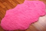 Bright Pink Fake Fur Sheepskin Non-Slip Fur Rug 70cm x 140cm Shape